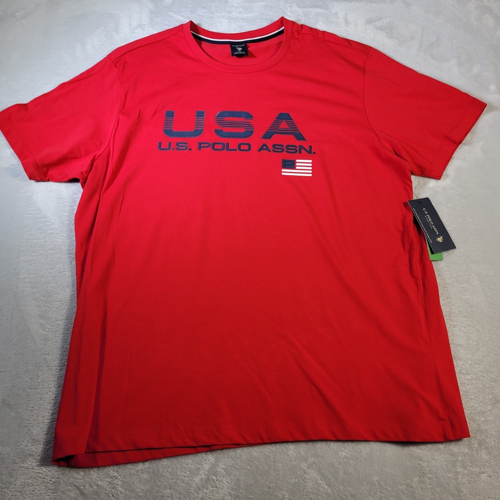U.S. Polo Assn T-Shirt Mens 2XL Red USA Flag Short Sleeve Patriotic‎ Graphic Tee